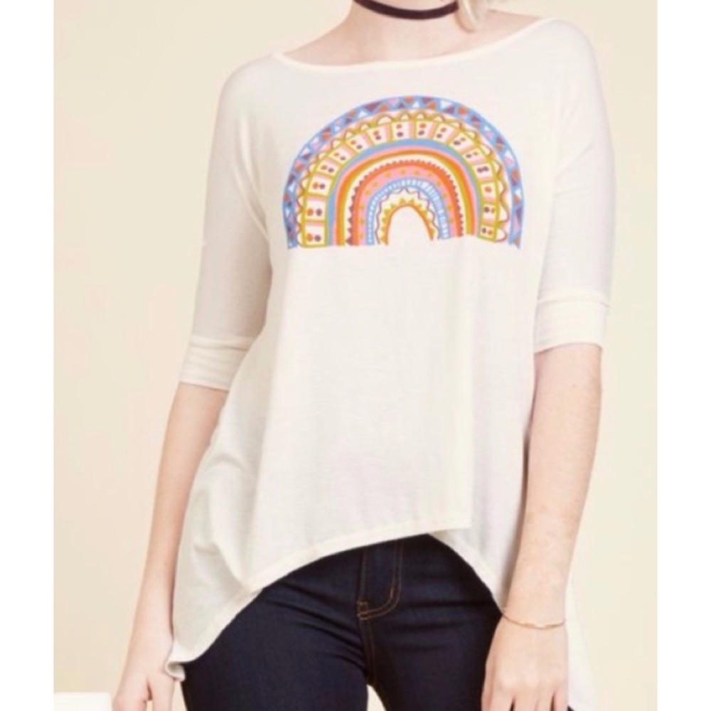 ModCloth Fevour Rainbow Spring Graphic Tee Size S‎
